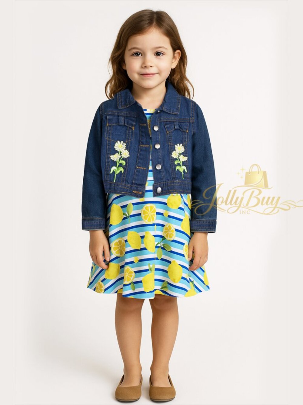 Nannette Kids Girls 2-Piece Outfit Denim Jacket A-Line Swing Dress Size 6 NEW